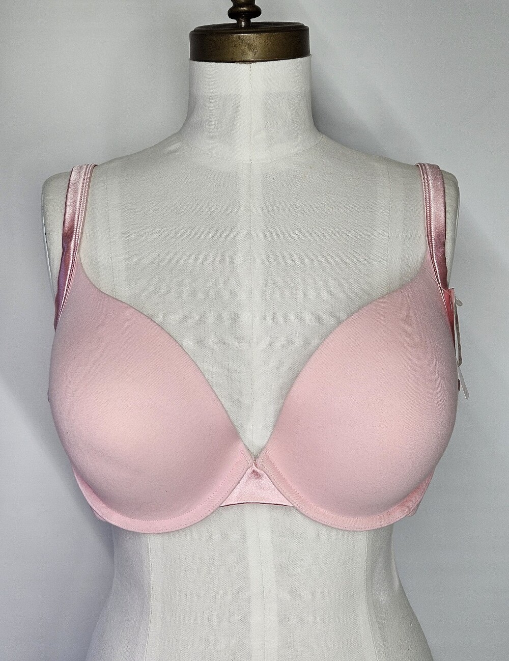 Cacique 44D Bra Lane Bryant Pink Cotton Boost Plunge Underwire Padded Moulded